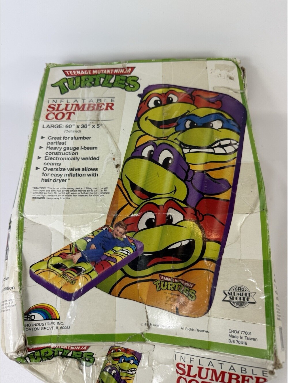 Teenage Mutant Ninja Turtles Inflatable Slumber Cot LG 60"x30"x5" Rare Open Box